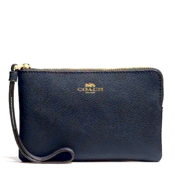 Coach corner zip wristlet navy zip top  with gold tone hardware new